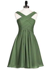 Cross Front Empire Waist Short Bridesmaid Dress Olive Green Plus Size