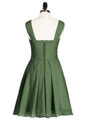 Cross Front Empire Waist Short Bridesmaid Dress Olive Green