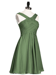 Cross Front Empire Waist Short Bridesmaid Dress Olive Green Plus Size