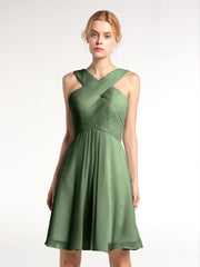 Cross Front Empire Waist Short Bridesmaid Dress Olive Green Plus Size