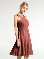 Cross Front Empire Waist Short Bridesmaid Dress Terracotta