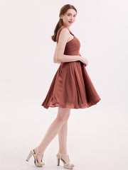 Cross Front Empire Waist Short Bridesmaid Dress Terracotta