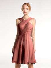 Cross Front Empire Waist Short Bridesmaid Dress Terracotta Plus Size