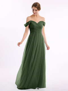 Off the Shoulder Sweetheart Neck Tulle Dress Olive Green