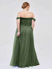 Off the Shoulder Sweetheart Neck Tulle Dress Olive Green
