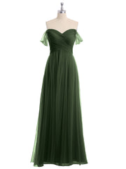 Off the Shoulder Sweetheart Neck Tulle Dress Olive Green