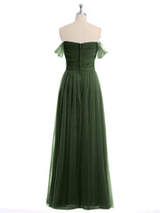 Off the Shoulder Sweetheart Neck Tulle Dress Olive Green