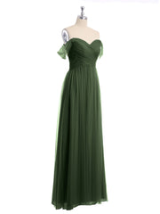 Off the Shoulder Sweetheart Neck Tulle Dress Olive Green