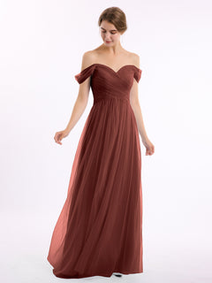 Off the Shoulder Sweetheart Neck Tulle Dress Terracotta