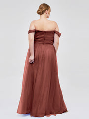 Off the Shoulder Sweetheart Neck Tulle Dress Terracotta