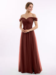 Off the Shoulder Sweetheart Neck Tulle Dress Terracotta
