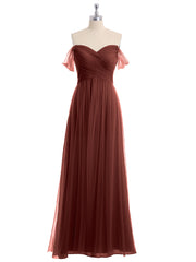 Off the Shoulder Sweetheart Neck Tulle Dress Terracotta