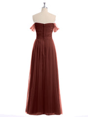 Off the Shoulder Sweetheart Neck Tulle Dress Terracotta