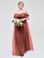 Off the Shoulder Sweetheart Neck Tulle Dress Terracotta