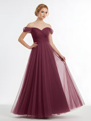 Off the Shoulder Sweetheart Neck Tulle Dress Mulberry