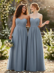 Strapless Bridesmaid Dress with Sweetheart Neck Dusty Blue
