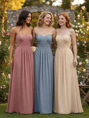Strapless Bridesmaid Dress with Sweetheart Neck Dusty Blue