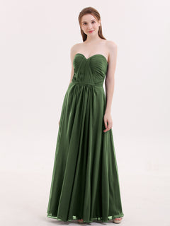 Strapless Bridesmaid Dress with Sweetheart Neck Olive Green