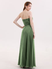 Strapless Bridesmaid Dress with Sweetheart Neck Olive Green
