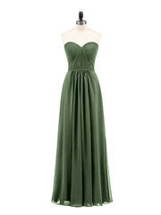 Strapless Bridesmaid Dress with Sweetheart Neck Olive Green