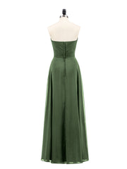 Strapless Bridesmaid Dress with Sweetheart Neck Olive Green