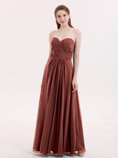 Strapless Bridesmaid Dress with Sweetheart Neck Terracotta