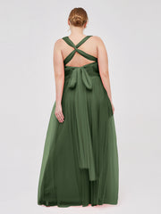 Convertible Back Floor Length Tulle Dresses Olive Green