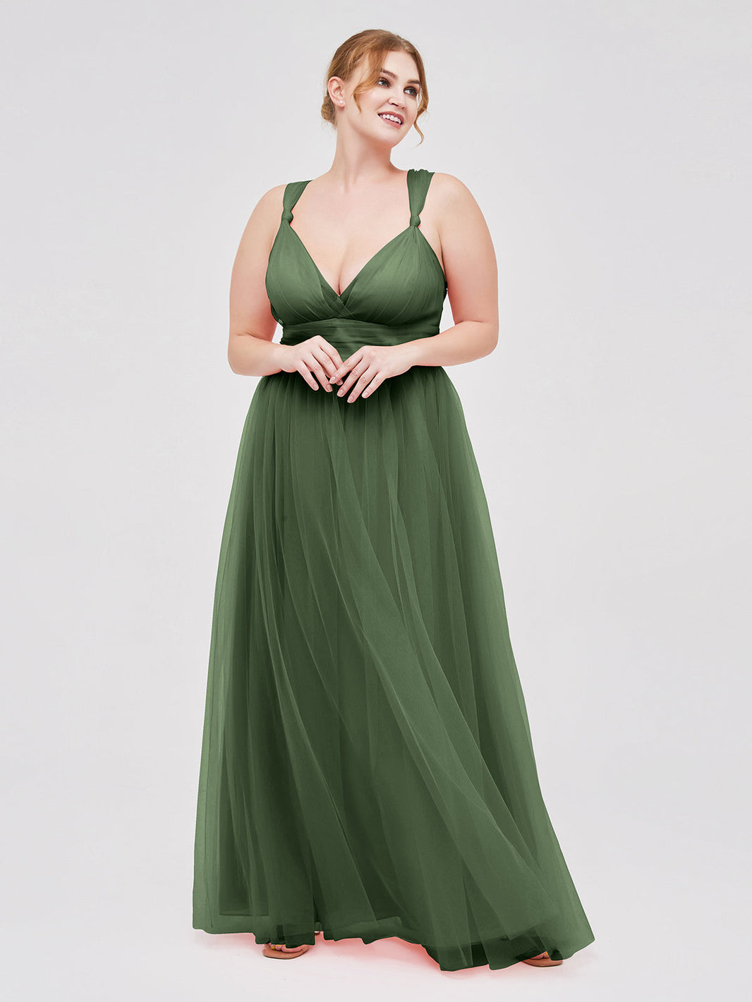 BABARONI Convertible Back Floor Length Tulle Dresses Olive Green, Olive Green / US0 BABARONI Convertible Back Floor Length Tulle Dresses Olive Green, Olive Green / US0