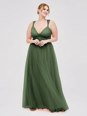 Convertible Back Floor Length Tulle Dresses Olive Green