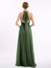 Convertible Back Floor Length Tulle Dresses Olive Green