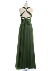 Convertible Back Floor Length Tulle Dresses Olive Green