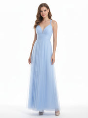 Convertible Back Floor Length Tulle Dresses Sky Blue