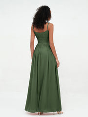 Square Neck Chiffon Max Dresses with Pockets Olive Green Plus Size