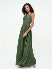 Square Neck Chiffon Max Dresses with Pockets Olive Green Plus Size