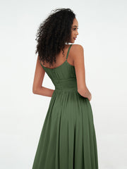 Square Neck Chiffon Max Dresses with Pockets Olive Green Plus Size