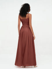 Square Neck Chiffon Max Dresses with Pockets Terracotta Plus Size