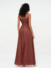 Square Neck Chiffon Max Dresses with Pockets Terracotta