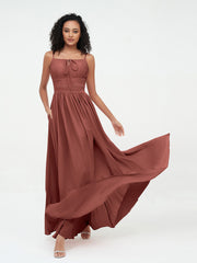 Square Neck Chiffon Max Dresses with Pockets Terracotta