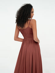 Square Neck Chiffon Max Dresses with Pockets Terracotta