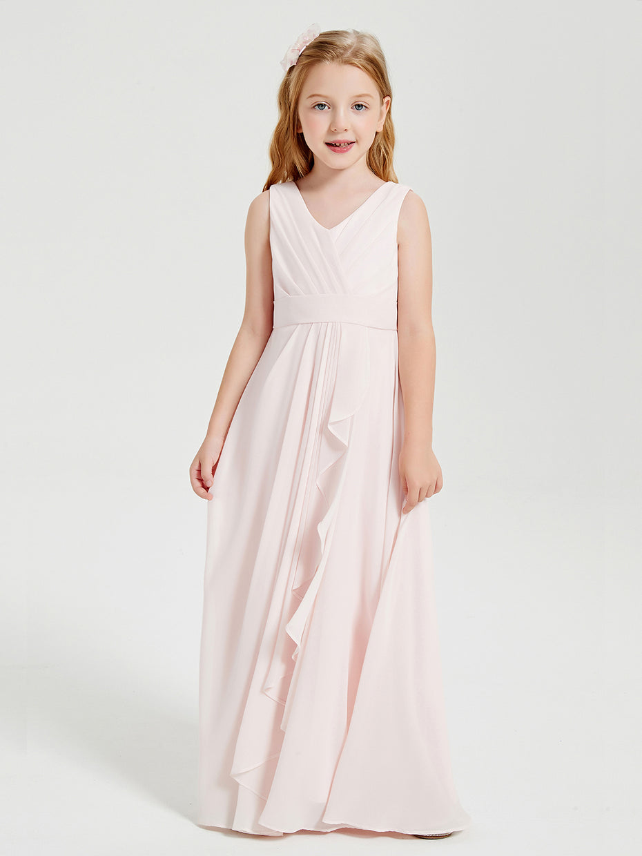 Halter With Double Straps Long Junior Bridesmaid Dress Ivory main image 1