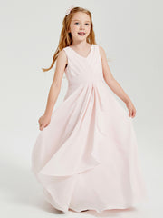 Boho Long Chiffon Bridesmaid Dresses Cascading Skirt Blushing Pink