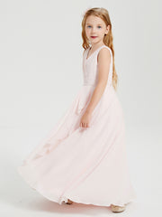 Boho Long Chiffon Bridesmaid Dresses Cascading Skirt Blushing Pink
