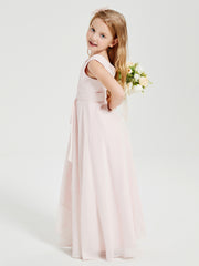 Boho Long Chiffon Bridesmaid Dresses Cascading Skirt Blushing Pink