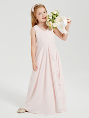 Boho Long Chiffon Bridesmaid Dresses Cascading Skirt Blushing Pink