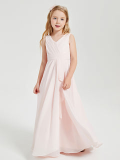 Boho Long Chiffon Bridesmaid Dresses Cascading Skirt Blushing Pink