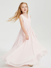 Boho Long Chiffon Bridesmaid Dresses Cascading Skirt Blushing Pink