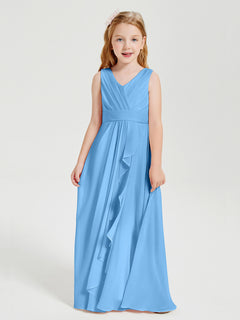 Boho Long Chiffon Bridesmaid Dresses Cascading Skirt Blue