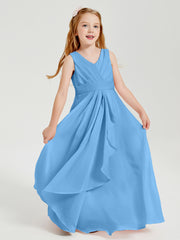 Boho Long Chiffon Bridesmaid Dresses Cascading Skirt Blue