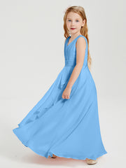 Boho Long Chiffon Bridesmaid Dresses Cascading Skirt Blue