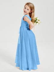 Boho Long Chiffon Bridesmaid Dresses Cascading Skirt Blue